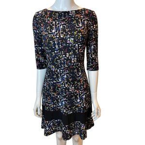 American Living Womens Sheath Dress Abstract Print 3/4 Sleeve Boat Neck Black 2